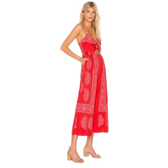 Free People Feel The Sun Cut-Out Boho Jumpsuit in Red size 2 - Picture 7 of 7